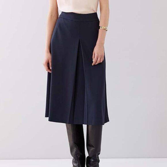 Ann Taylor Women's 4 Pleat Front Midi Skirt Elegant Dark Blue Modest Office - Picture 1 of 6